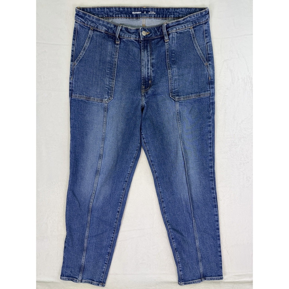 Old Navy Jeans Womens 16 Tall Blue Medium Wash‎ High Rise OG Loose Straight